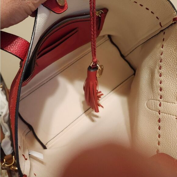 Cole Haan "Piper" Cherry Red Leather Pebbled Tote Bag 16"x13"x6" Ret.$298 - Picture 8 of 8